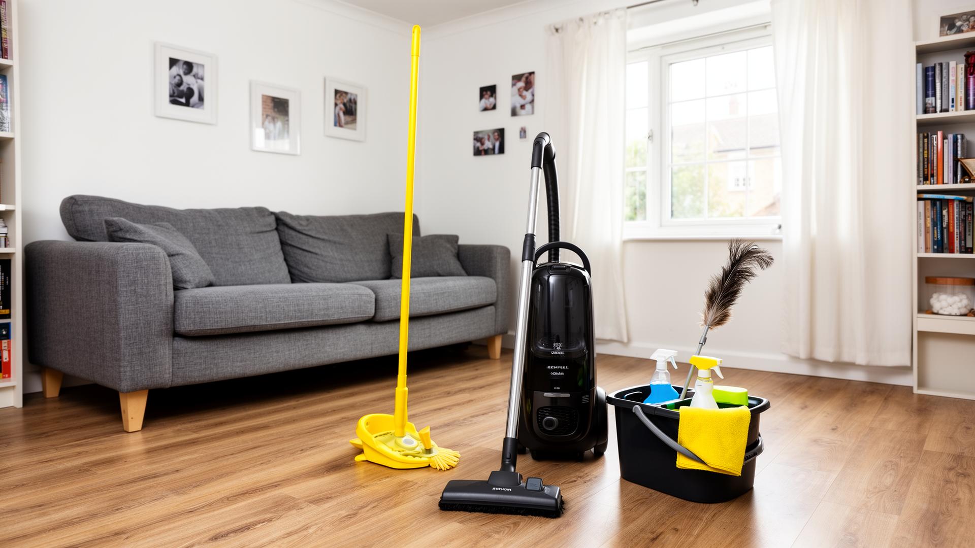 Cleaning tools in a bright modern home